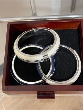 Chico's Silver and Navy/White Enamel Bangle Set